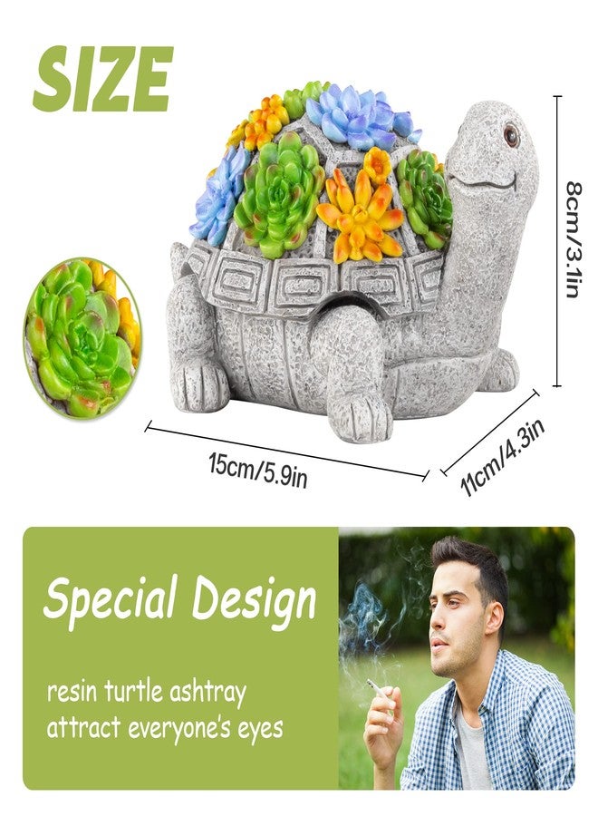 LESES Ashtray, Outdoor Ashtray with Lid Smokeless Waterproof Ash Tray with Cute Turtle Decor, Resin Ashtrays for Cigarettes Home Office, Porch Patio Decorations Indoor - Image 3
